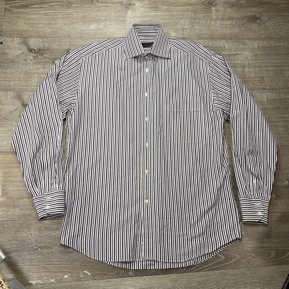 Canali Dress Shirt Mens 16 41 Purple Stripe‎ Long Sleeve Button Made in Italy